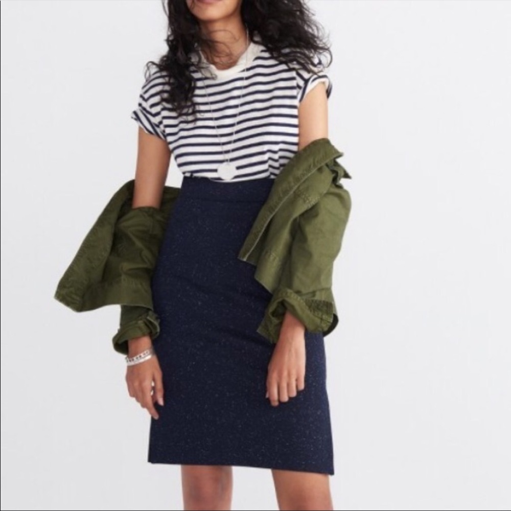 Madewell Navy Speckled Pencil Skirt with Side Slits Sz Medium